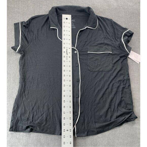 Auden Cloud Knit Pajama Top Womens‎ XL Black Short Sleeve Button Sleepwear NWT - Picture 7 of 9
